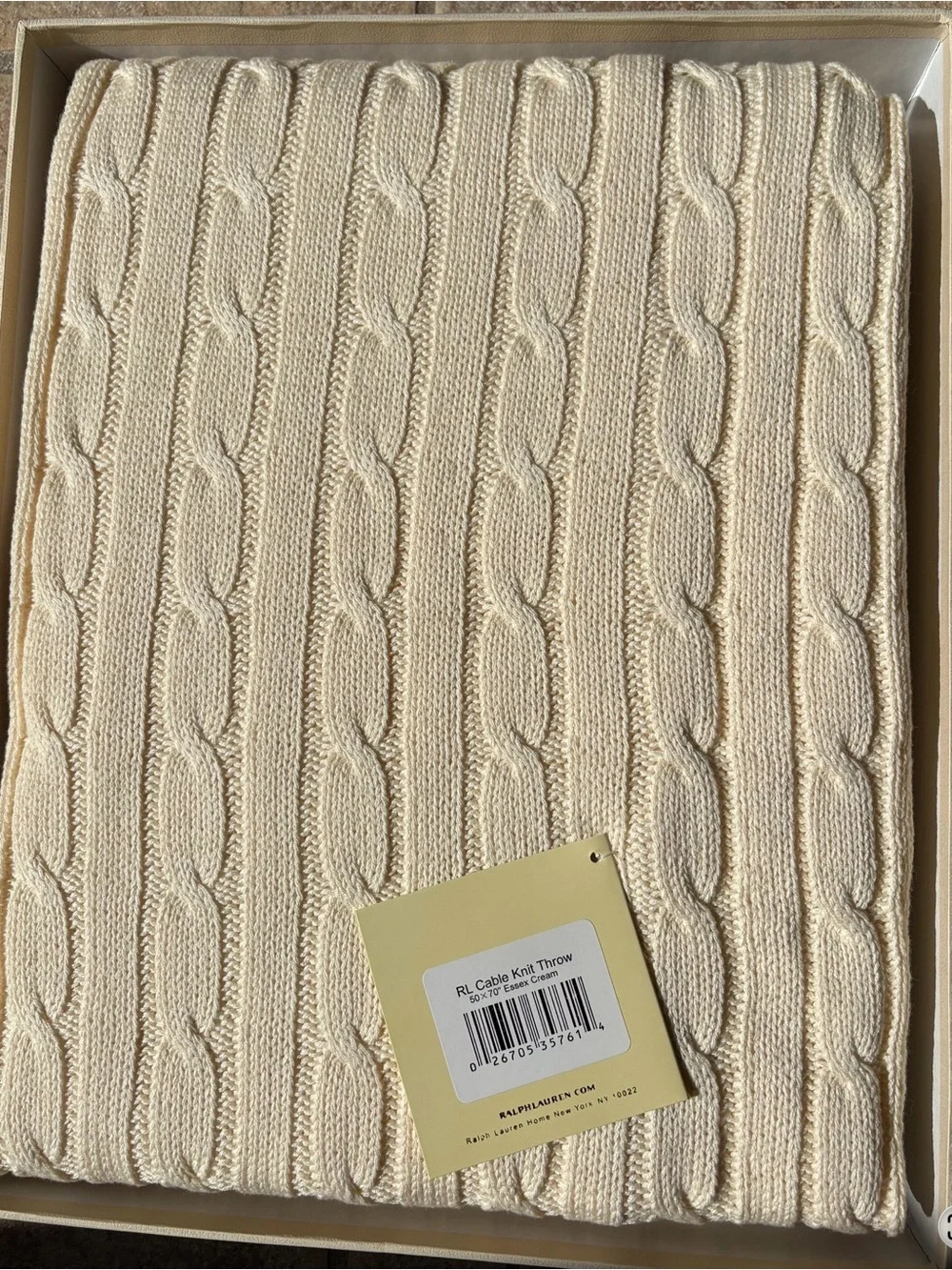 Ralph Lauren Cable Knit Throw Blanket 50x70 Essex Cream NEW in original box
